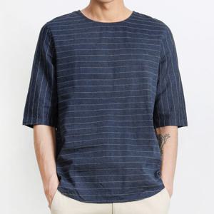 [모로엠]남성 썸머 린넨 단가라 반팔티 DM-TSH-QKAA723-네이비