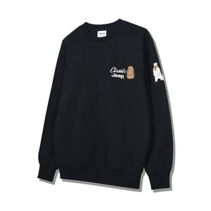 [지프]JP1TSU841 남녀공용 기모 곰 아플리케 맨투맨 2024년 블랙