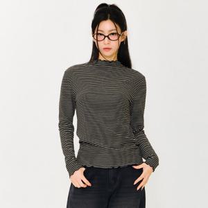 여성 스트라이프 프릴 반넥 티셔츠-EFZG5152C03