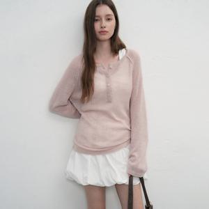 WOMAN 울 시스루 헨리넥 풀오버 [PINK] / WBE3L05506