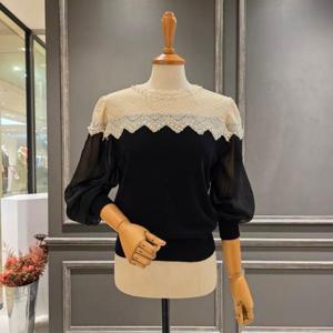 [아니베에프]A58WBL560_진주 레이스 니트블라우스