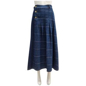 [페이지플린]에스닉 배색 버튼 주름 롱 데님 스커트 F5CSK010