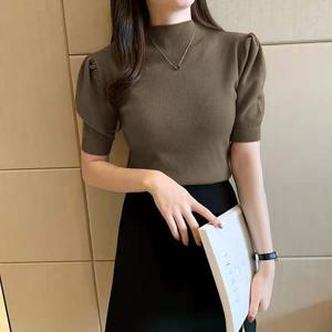 [올리비에스클로젯] 퍼프 숄더 하프넥 반팔 니트_O2509KN047C