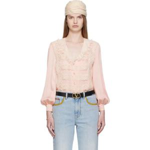 25 FW 발렌티노 여성 핑크 크레이프 드 신 셔츠 252476F109000