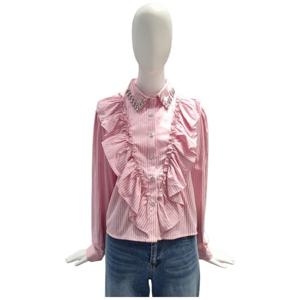 [페이지플린]비쥬 카라넥 프릴 스트라이프 블라우스 F5CBL008