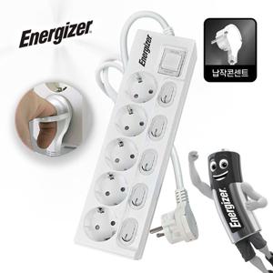 에너자이저 고용량 멀티탭 개별스위치 과부하차단 슬림 납작 화이트 5구 4M