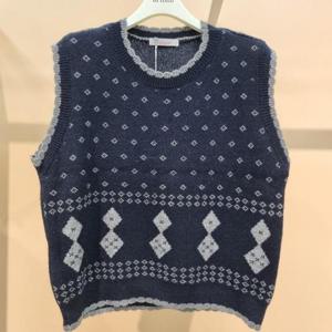 라티움 HC34 부드럽고 신축성좋은 타일 숏짧은 니트 라운드 조끼 T2541vt03