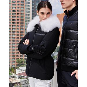 닥스 골프 여성 25FW INHERITANCE 블랙 화이트 폭스 카라 구스다운 점퍼 DNJU5D851BK