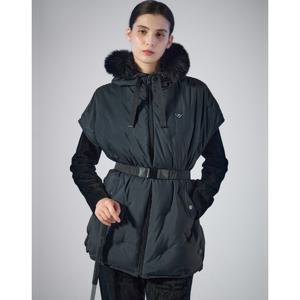 닥스 골프 여성 25FW PREMIUM 블랙 구스다운 자수 디테일 후드 오버 베스트 DNJU5D728BK