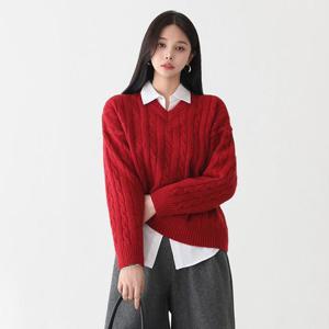 [피핀] 112610 브이넥 꽈배기 도톰 니트