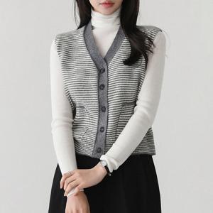 [피핀] 112611 스트라이프 브이넥 니트 베스트