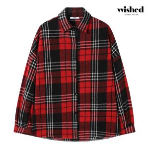 [위시드] 체크 루즈핏 카라넥 긴팔 셔츠 (WICDBL001)
