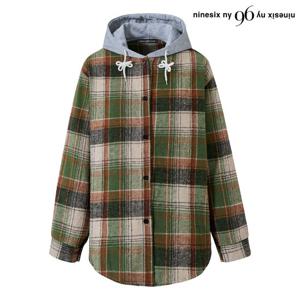 [나인식스뉴욕]루즈핏 배색 체크 후드 긴팔 셔츠 (NP4BA003L0)