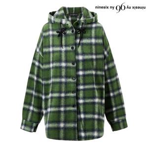 [나인식스뉴욕]데일리 루즈핏 체크 후드 긴팔 셔츠 (NP4BA004L0)