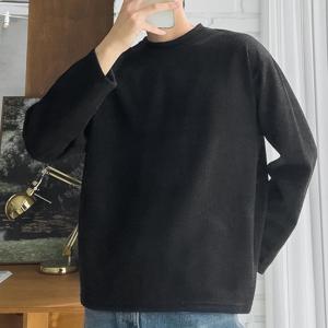 남자 베이직 골지 라운드 긴팔 티셔츠 5C-TSA-Q117-검정