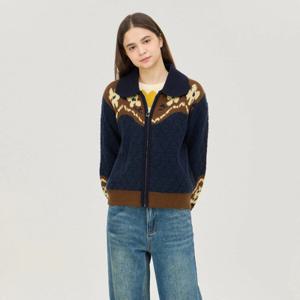 [베네통]퀼팅 배색 카라 집업 니트 가디건_BAKC71461