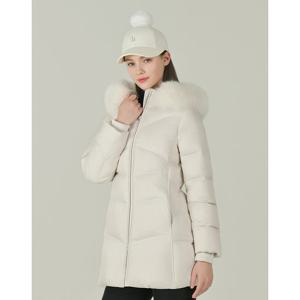 헤지스 골프 여성 25FW 크림 여성 블루 폭스 퍼 중힙 다운 패딩 HWJU5D813CR