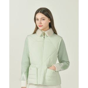 헤지스 골프 여성 25FW 옐로우그린 소재배색 구스다운 패딩점퍼 HWJU5D754L1