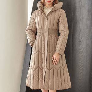 [모리스커밍홈] 허리 스모크 후드 패딩 롱 점퍼_M2311PD608D