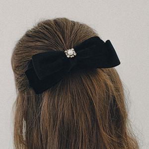 제이로렌 프랑스 벨벳 리본 큐빅 자동핀 H01487