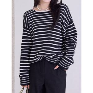 [모리스커밍홈]루즈핏 스트라이프 핑킹 니트_M2512KN130D
