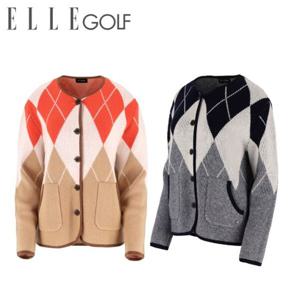 [엘르골프]여성 아가일 자가드 버튼업 오버핏 가디건6J63702_DJ