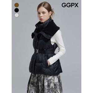 [GGPX]사선 퀼팅 빅 카라 벨트 패딩 베스트 (GPAVT013F)
