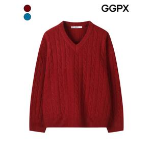 [GGPX]V넥 케이블 짜임 울 니트 (GPAKP051F)