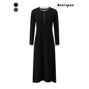 [보니스팍스]배색 헨리넥 니트 롱 원피스 (XPBOP003M0)