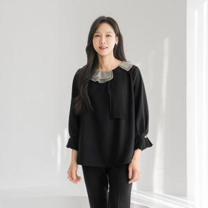 엄마옷 마담4060 클래씨마담 이중카라플리츠타이블라우스 여성 데일리 -ZBL2512009-