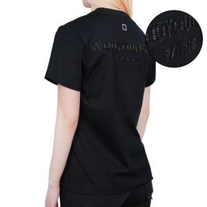 우영미 여성 비즈 백로고 뱃지 라운드 코튼 반팔 블랙 M233TS09708B