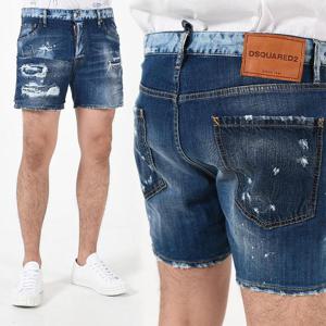 디스퀘어드 워싱 와이드 데님반바지 블루 S71MU0457 S30342 470