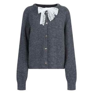 샵앤) 여성 레이스 리본 라운드 하트단추 연말룩 니트 가디건 SHA-WCD-20979-차콜