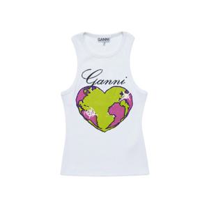 가니 여성 그래픽 립 HEART 탱크 탑 화이트 T3781-151