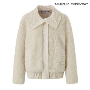 [미니멈][미니멈 에브리데이]하이넥 니트 배색 버튼업 부클 자켓 (EB4JK014D)