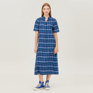 [베네통] 체크 반팔 롱 원피스_BAOP10541BL