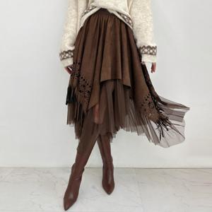 [금찌]금찌 키코 스웨이드 펀칭 언발 스커트 SK3229