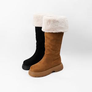 [신난다슈]여성 롱부츠 5cm 2종 여자 방한 워커 털 부츠 기모 퍼 스웨이드 통굽 FL251490