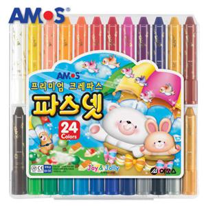 아모스 파스넷 24색 24개입/부드러운 크레파스/그림물감/수채화효과/파스텔효과/크레용/물감겸용