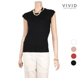 [비비드 시크릿가너][VIVID SG] 라운드넥 잔골지 민소매 니트