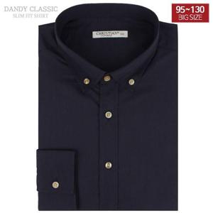 [95-120 빅사이즈] 네이비 긴팔 슬림핏 와이셔츠 - 2