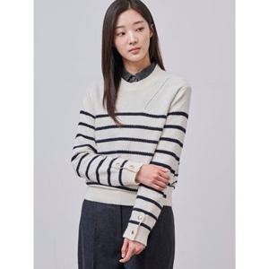 [빈폴레이디스] 스트라이프 라운드넥 풀오버  아이보리 (BF4X51C