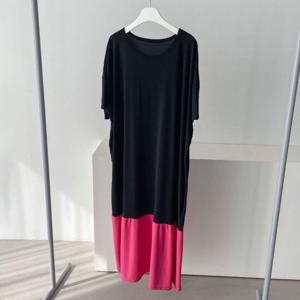 여성 빅사이즈 컬러배색스판롱원피스 GLL067M306