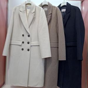 Latium HC06 겨울 울 모직 혼방 카라넥 뒤트임 볘이직 반 더블 롱 코트 T2343ct03