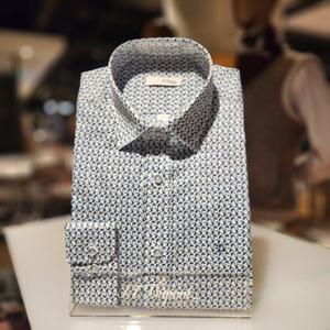 듀퐁셔츠 SE4SM11LS203SNY 24SS 순면 뉴 화이트 돌고래 프린트 슬림 핏 셔츠