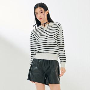 여성 오픈 카라 스트라이프 스웨터-DARG5263B0A