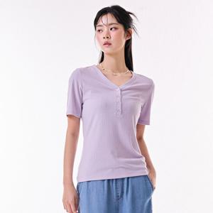 여성 브이넥 골지 반팔 티셔츠-DBRG5874D0T