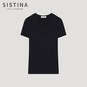 [SISTINA] 인기 슬림 리브 브이넥 니트_ASKPOO21660_BK