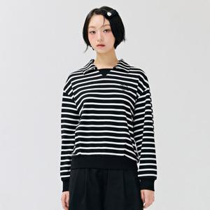 여성 스트라이프 카라 맨투맨 티셔츠-DERG5168B03