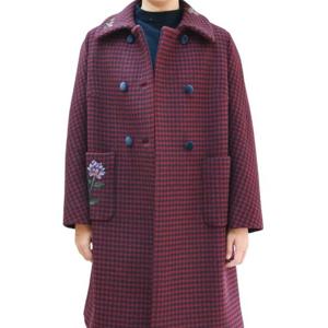 [비꼴리끄(여성)]울 지도리 체크 자수 하프코트 G44WH2010